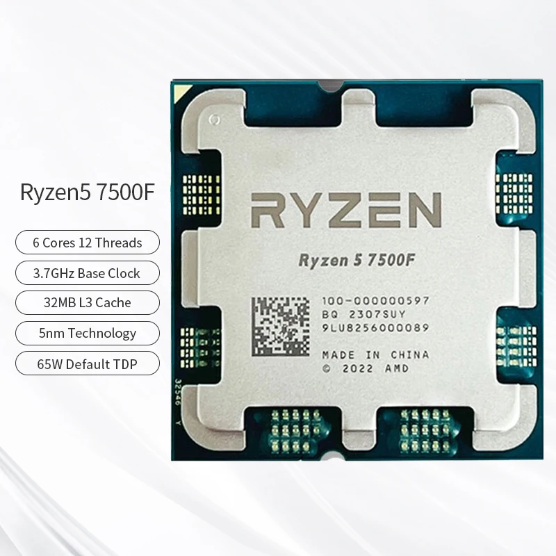 AMD Ryzen5 7500F 6 Cores 12 Threads 5GHz Desktop Computer Processor with AM5 Socket CPU-boxintelecom