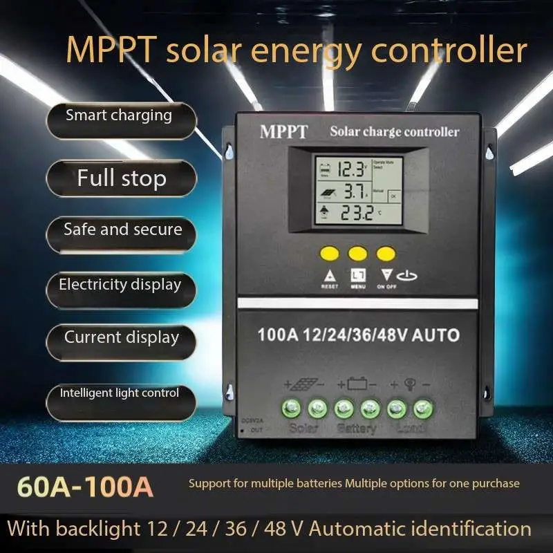 Smart MPPT 100A Solar PV Regulator AUTO 4000W 12V/24V/36V/48V Mppt Solar Charge Controller 60A Switch LED