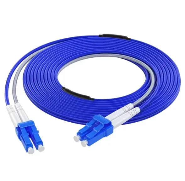 Armored Fiber Optic Patch Cord DLC-DLC UPC Uniboot Duplex OS2 OM3 OM4 LSZH Industrial Grad