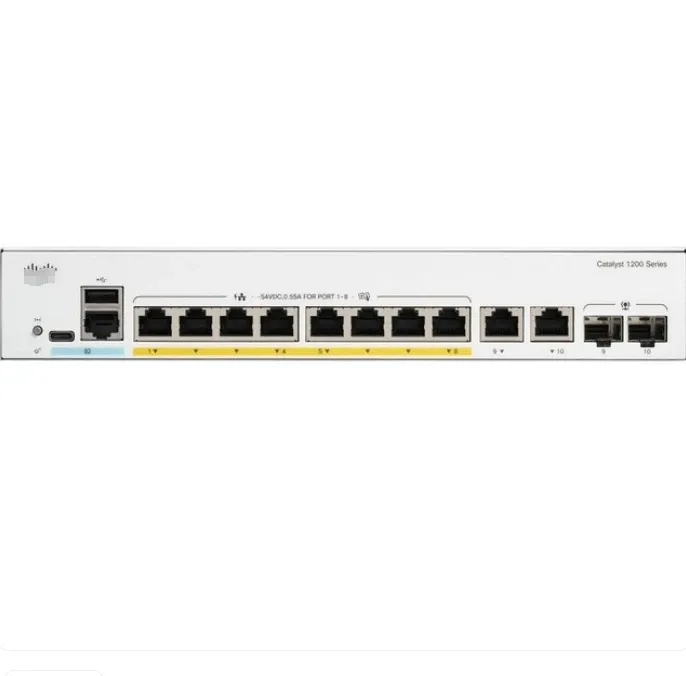 Ca-tal-ys-t 1200 serial switch  8x 10/100/1000 PoE+ ports  67W power budget 2x Gigabit copper/SFP   Rack-mountable C1200-8P-E-2G-boxintelecom