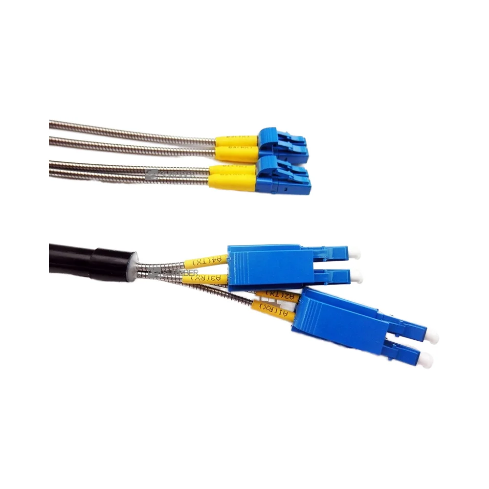 Waterproof  4 Fiber LC LC Armored Fiber Optic  Cable 7.0mm 2 Core Armoured Breakout Outdoo
