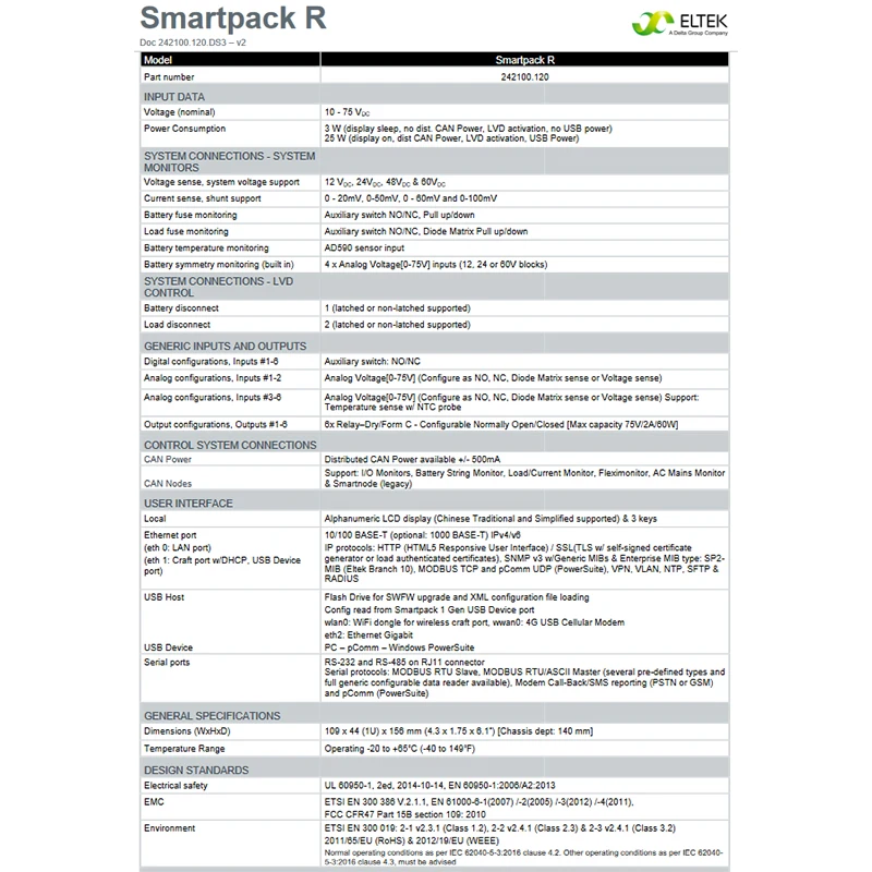 Factory Price Eltek Monitoring Module Smartpack R Controller 242100.120 for Telecom Power-boxintelecom