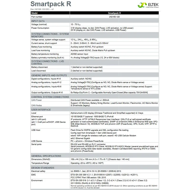 Factory Price Eltek Monitoring Module Smartpack R Controller 242100.120 for Telecom Power-boxintelecom