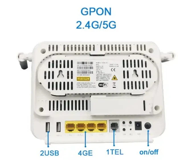 HW FTTH G-1425G-B Fiber Optic ONT 4GE 1 Port GPON 2.4G/5G Dual Band 5DBI SC/PC Optical Connector 1TEL+5G WiFi 12V-boxintelecom
