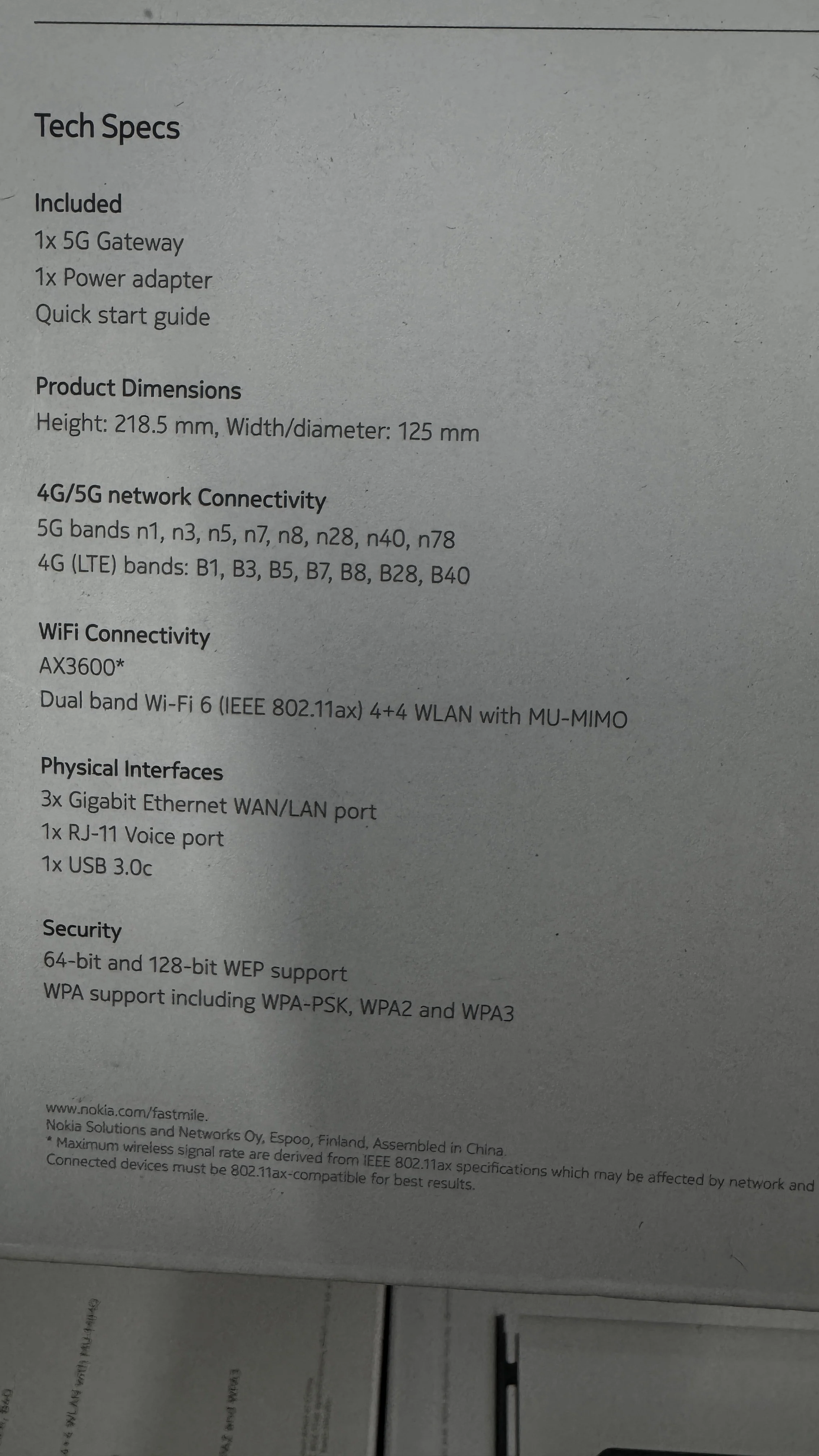 nokia 5G FastMile  Gateway 3 Generation CPE Router with Sim Card Slot RJ-45 LAN Ports Mult
