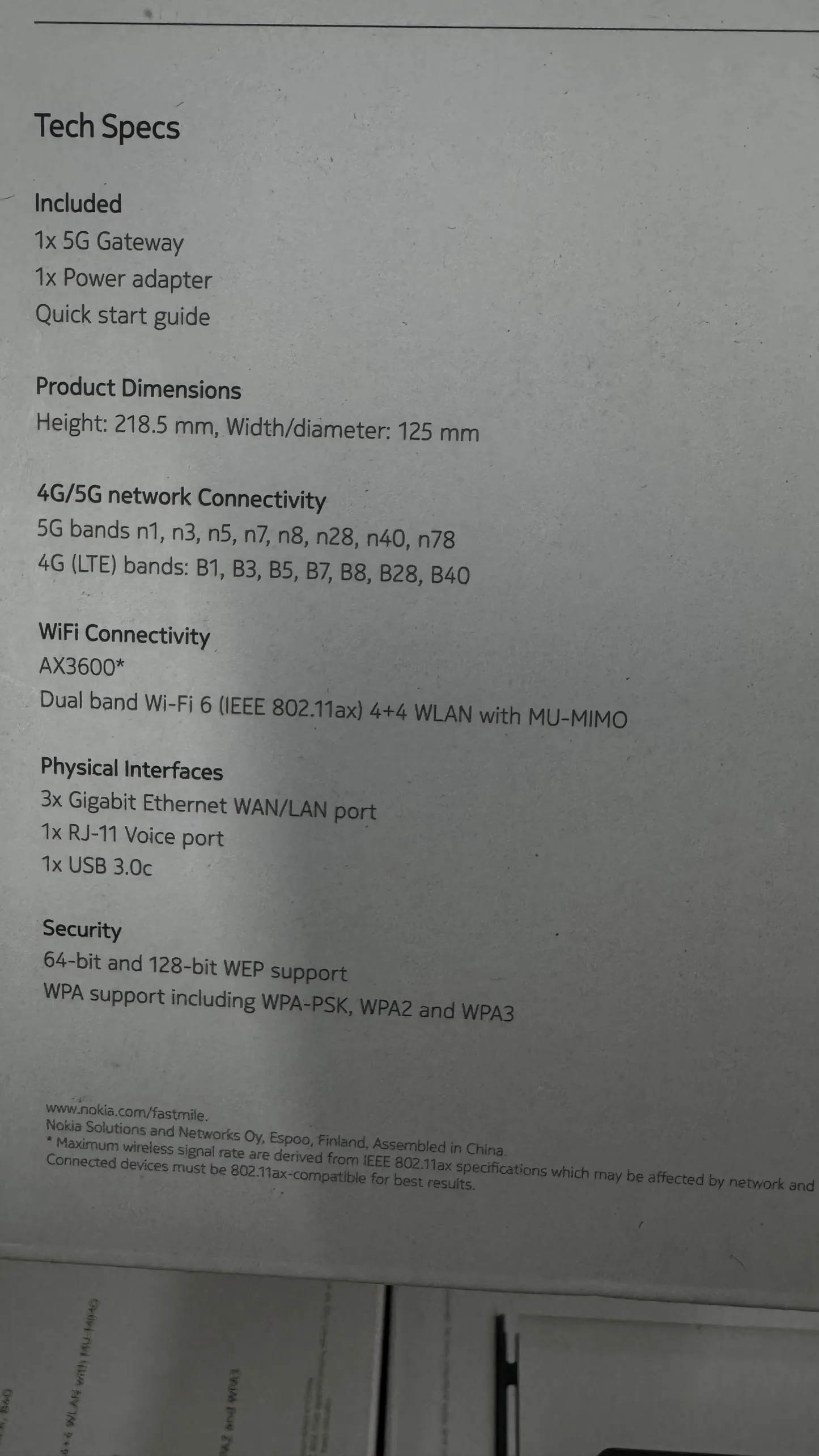 nokia 5G FastMile  Gateway 3 Generation CPE Router with Sim Card Slot RJ-45 LAN Ports Mult