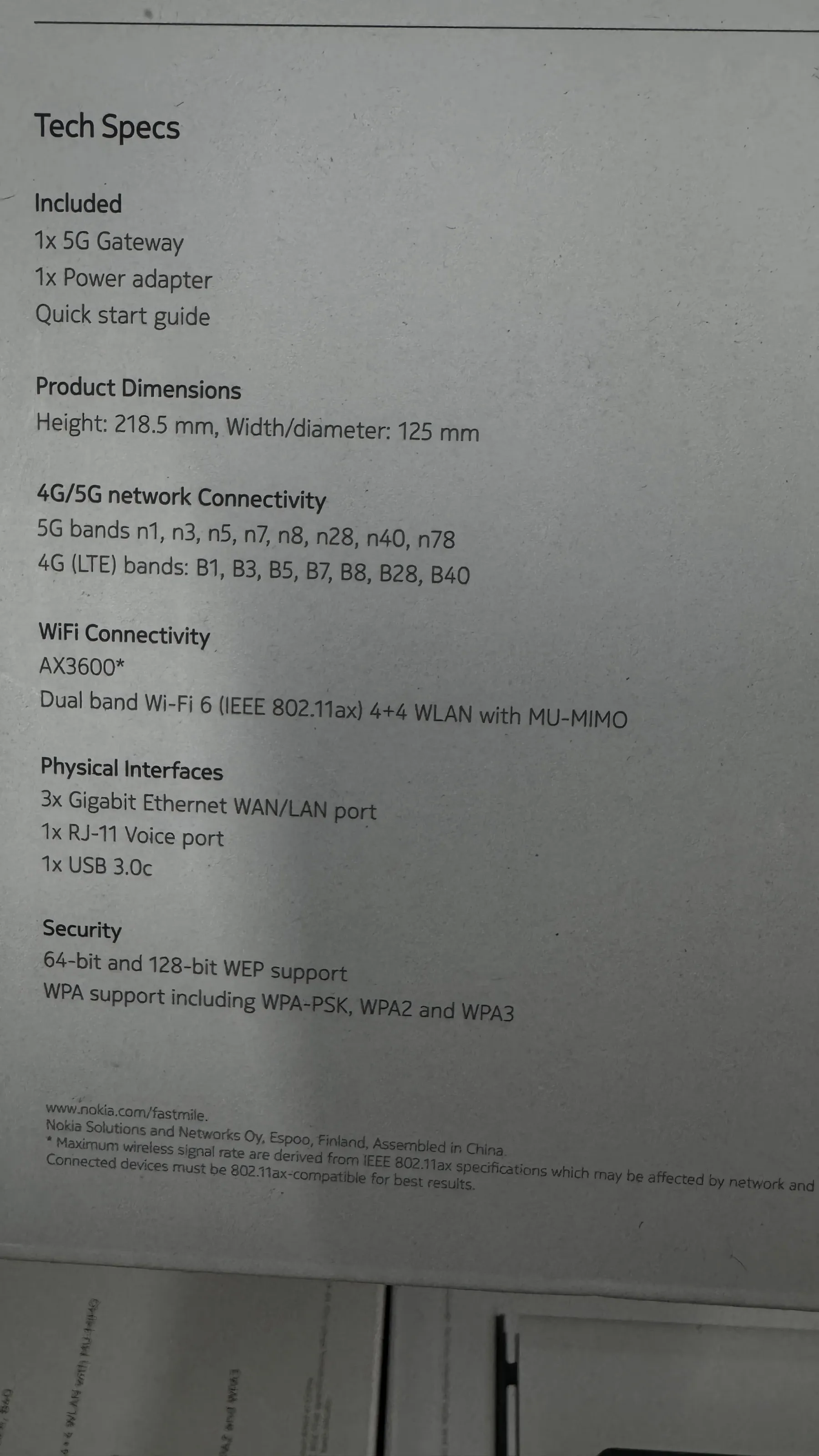nokia 5G FastMile  Gateway 3 Generation CPE Router with Sim Card Slot RJ-45 LAN Ports Mult