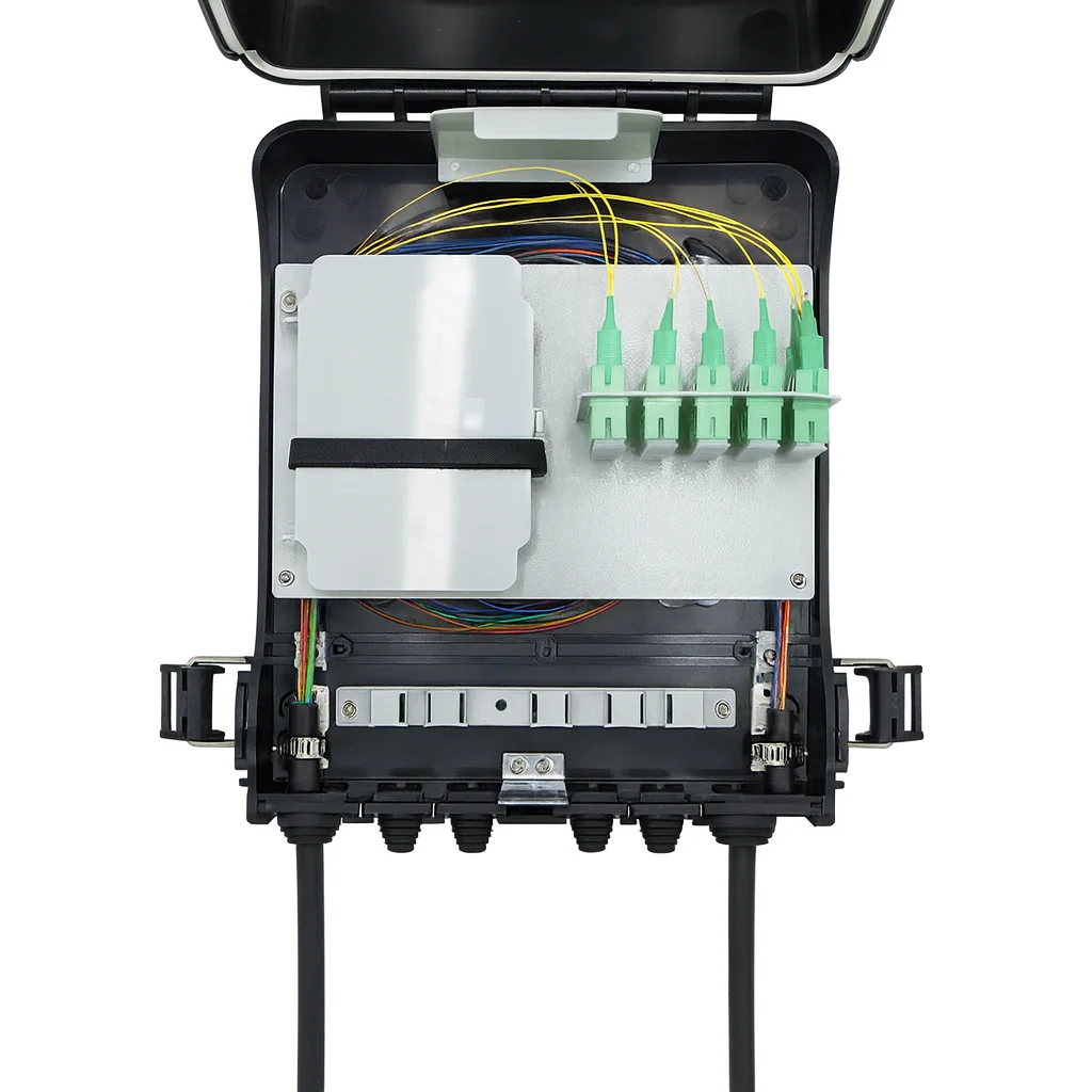 Fiber Optic Distribution Box 24 Cores SC Adapter 1:8 Splitter Outdoor Wall Pole Mountable-boxintelecom