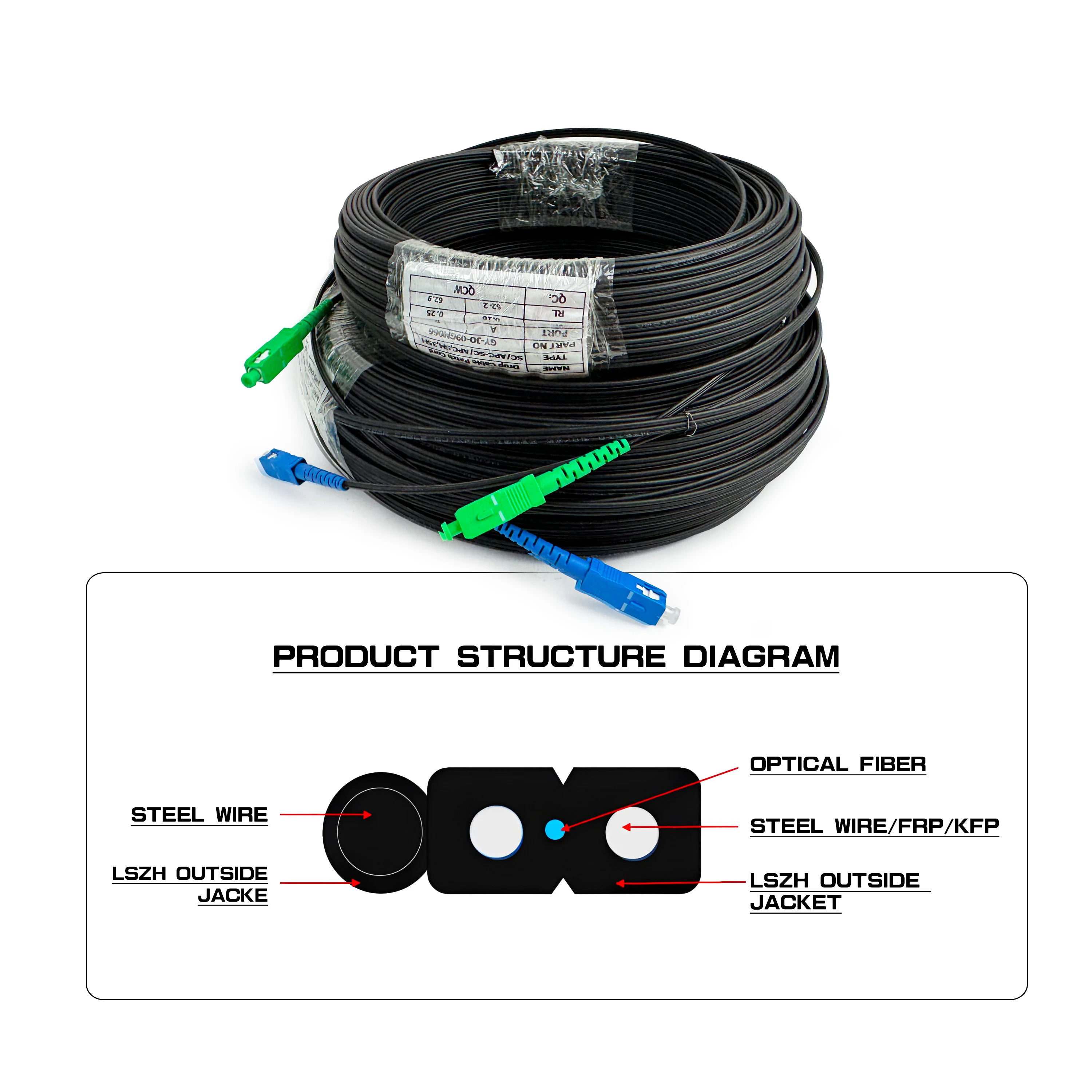 Qingdao APT Factor Price Manufacturing 3m~250m Drop Cable Fiber Optic  SC/APC SM G657A1 Outdoor Patch Cord-boxintelecom