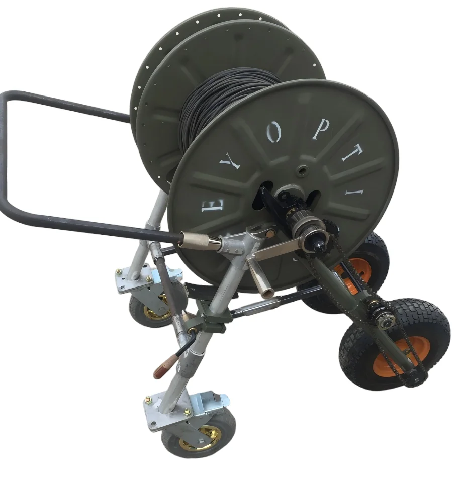 Portable Tactical Fiber Optic Cable Reel with Fixed Wheel Stand  Metal Foldable for FTTA D