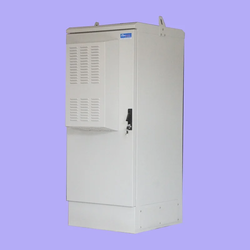 Aluminum Alloy Outdoor Telecom Cabinet with  Heat Exchanger Installed on the Door of 22 U 19 Inch Rack and 2-Story Battery Rack-boxintelecom