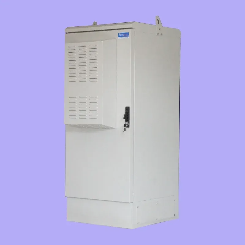 Aluminum Alloy Outdoor Telecom Cabinet with  Heat Exchanger Installed on the Door of 22 U 19 Inch Rack and 2-Story Battery Rack-boxintelecom