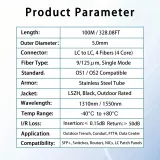 Outdoor 100M/328FT 4-Core Armored LC LC Optic Cable PVC 12-Core Direct Burial Industrial T