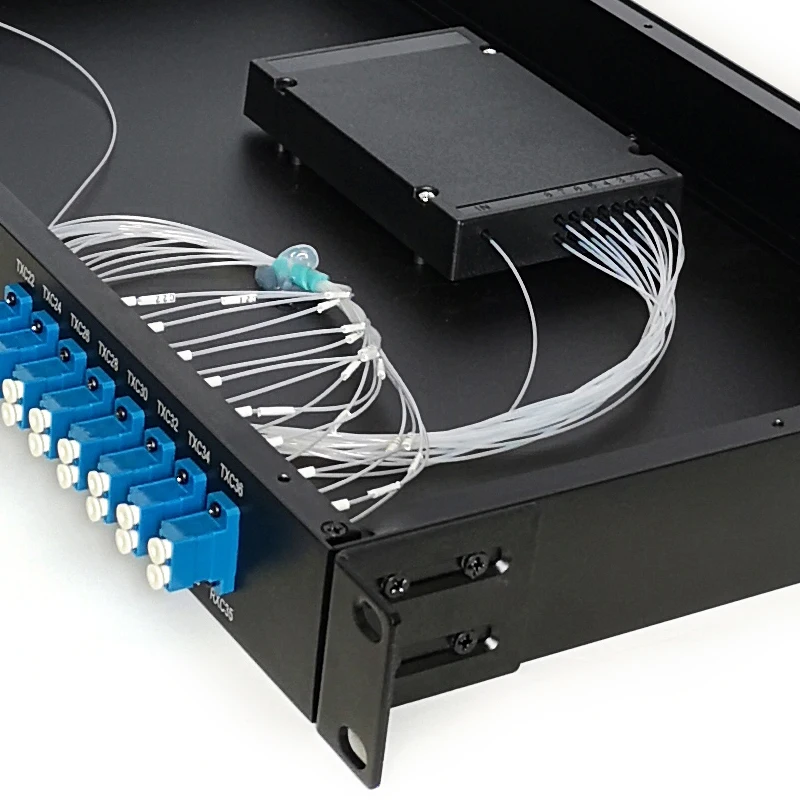 5G Fiber Optic Passive Equipment Rack Mount 100ghz MUX DEMUX 1270nm 1610nm 16 Channel DWDM with  Fiber Adapter Connectors