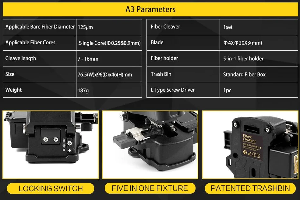 Good Quality Tumtec A3 Cleaver High Precision Optical One-Step Fiber Cleaver for FTTH Fibe