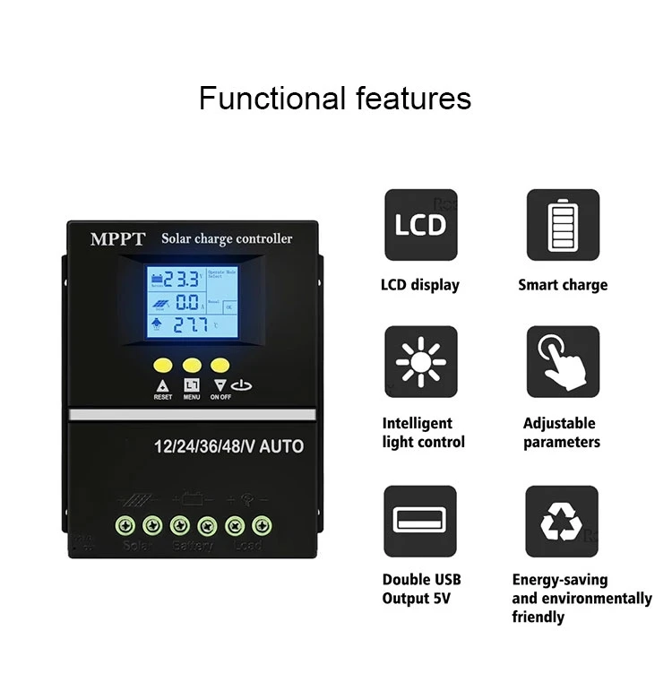 Smart MPPT 100A Solar PV Regulator AUTO 4000W 12V/24V/36V/48V Mppt Solar Charge Controller 60A Switch LED