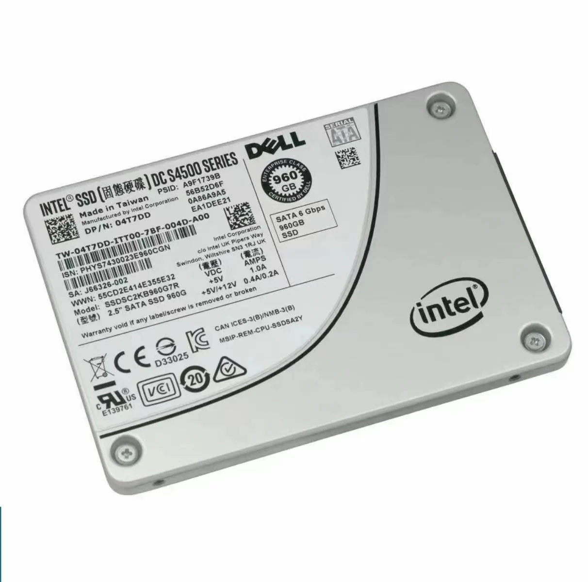 Used Portable Hard Drive of dell Edition for Intel DC S4500 960G SATA3 OEM SSD
