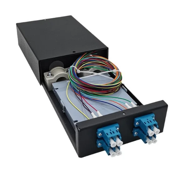 4 Port 8 Core LC Wall Mount Fiber Optic Terminal Box Metal Cold Rolled Steel Fiber Splice Distribution Box with Adapters-boxintelecom