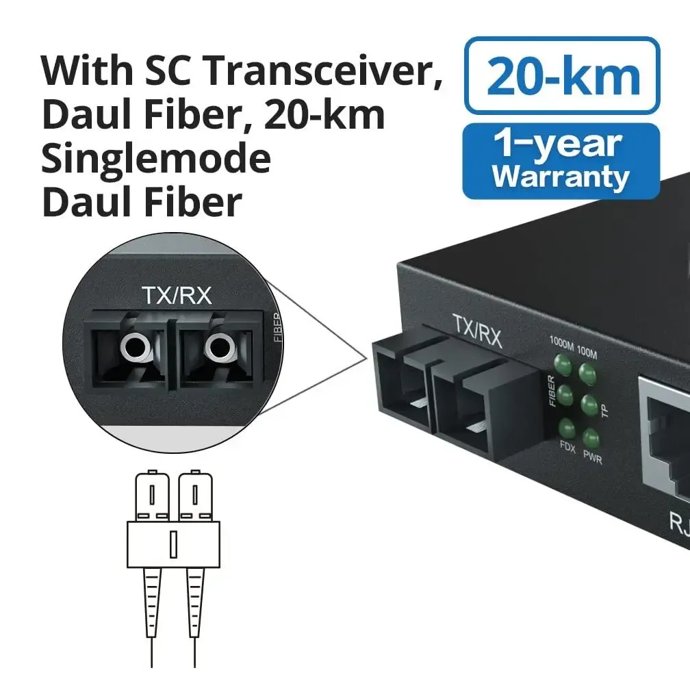 1.25G Gigabit Media Converter Dual SC Port 1000Base-LX to 10/100/1000Base-TX RJ45 Copper