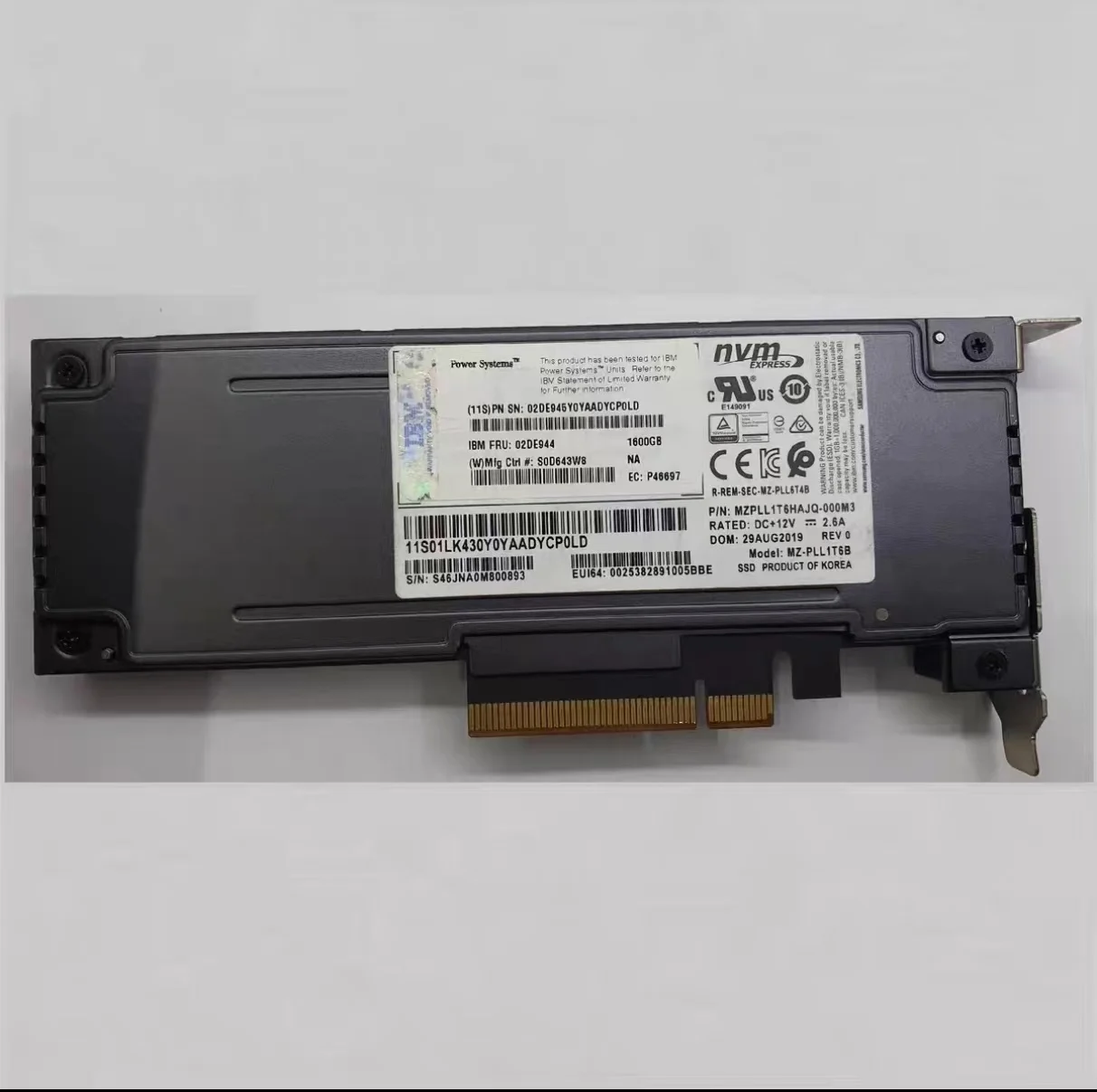 Used Enterprise SSD for Server Sumsung PM1725B U.2 3.2T HHIL Plug-In IBM HHML Plug-in Leno