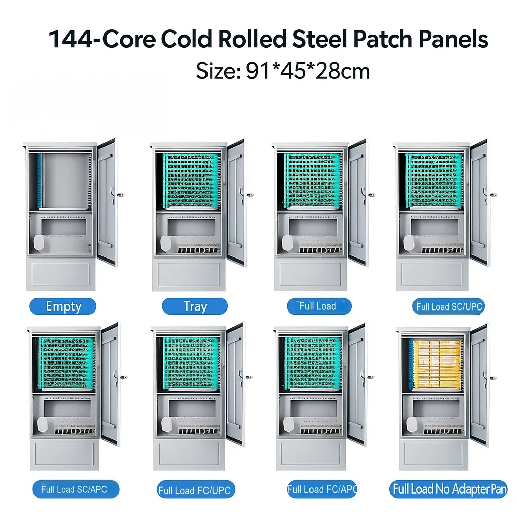 144 Core Cold Rolled Steel Fiber Optic Distribution Box with FC/SC/APC Adapters for FTTH