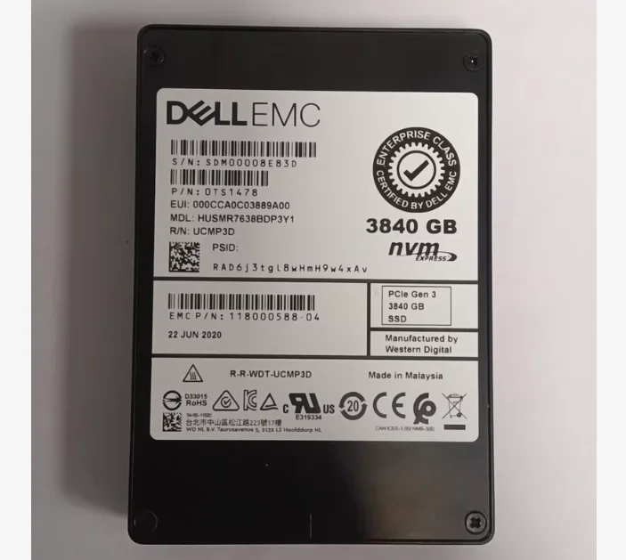 Unplugged 3.84TB NVMe PCIe U.2 Enterprise SSD Hard Drive Server Mass Storage 118000588-04 