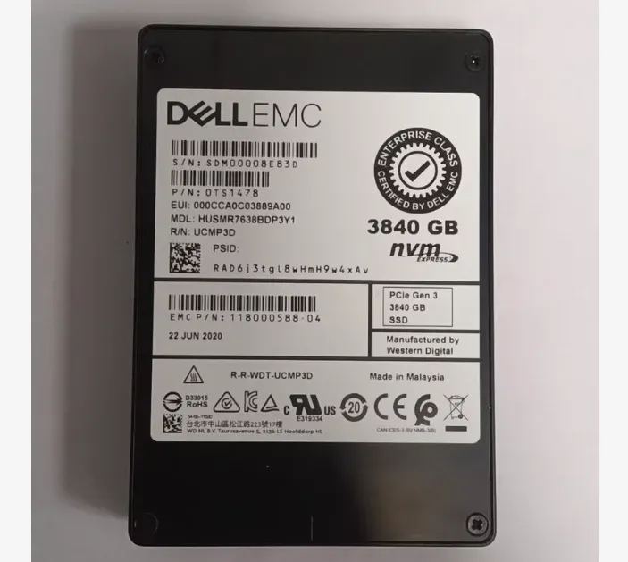 Unplugged 3.84TB NVMe PCIe U.2 Enterprise SSD Hard Drive Server Mass Storage 118000588-04 