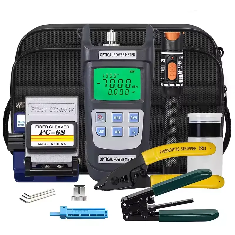 SAIVXIAN FTTH Fiber Optic Tool Kit with SC UPC Power Meter 10mW Visual Fault Locator FC-6S Model DC 12V 1-Year Warranty 4G