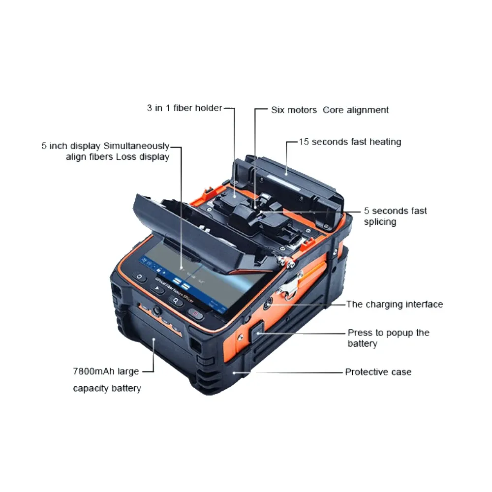 Fiber Splicer AI-9 Splicing Six Motor Core Alignment Fiber Fusion Splicer Automatic FTTH Fiber Optical Welding Splicing Machine-boxintelecom