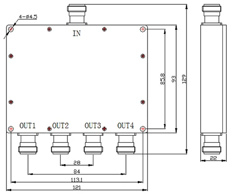 Factory 50W RF 4 way  power splitter divider