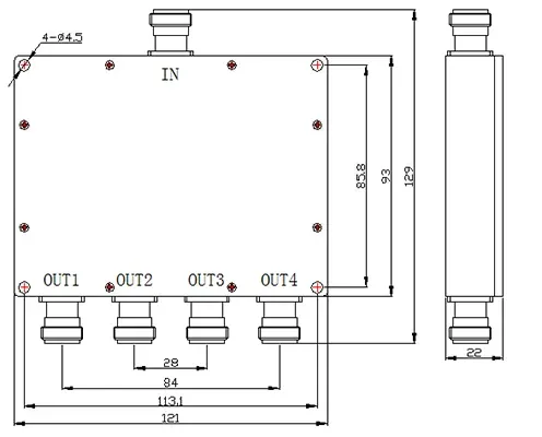 Factory 50W RF 4 way  power splitter divider