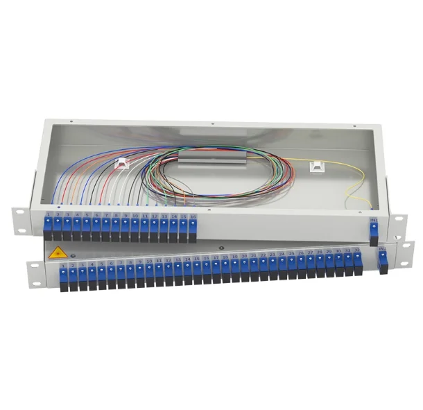 Rack-Mounted Fiber Optic PLC Splitter 1x8/1x16/1x32, Enhanced Thickened Steel Frame SC/UPC Fixed Distribution Splitter-boxintelecom