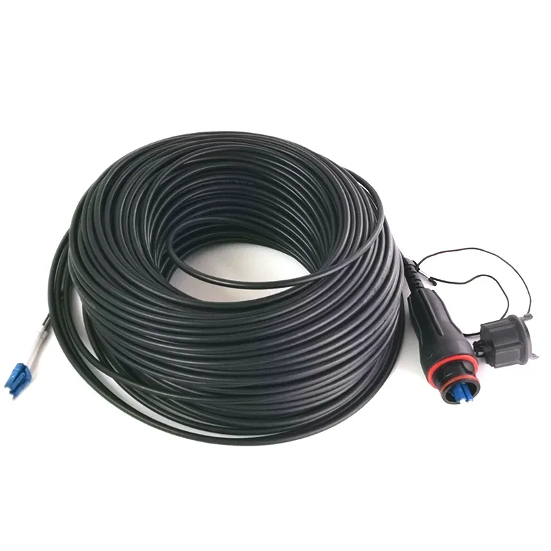 Black FTTX 2 Fiber Count Singlemode PE LSZH Jacket Armed Outdoor Fiber Optic Cable with Waterproof Fullax DX LC Connector-boxintelecom