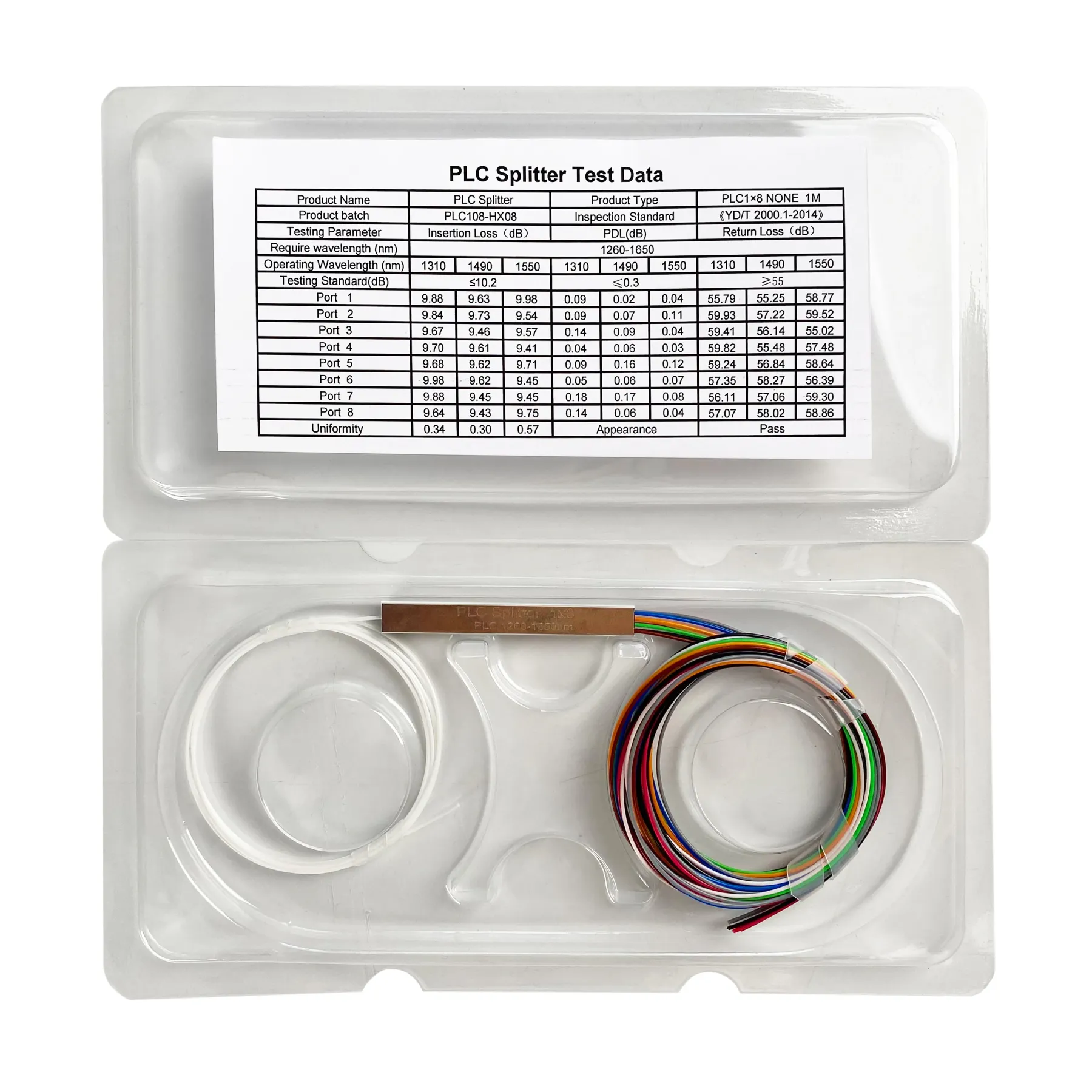 1X8 PLC Micro-Beam Splitter, Steel Tube Sc/Upc Splitter, Telecom Grade, No Connector, Mini