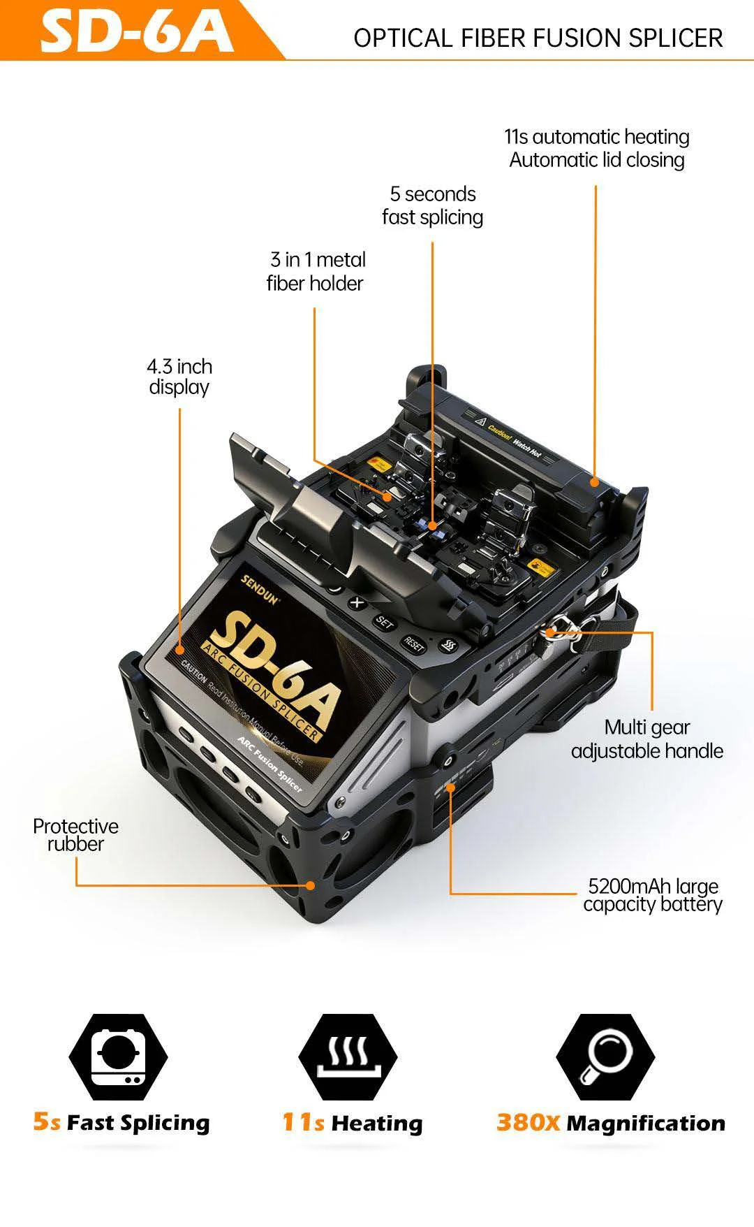 Sendun SD-6A 6 Motors  Welding Splicing Machine with OPM VFL Equipment Fiber Optic Fusion 