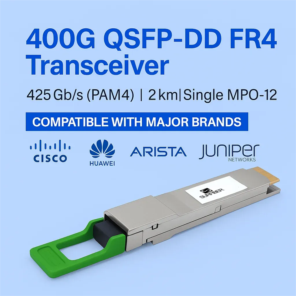 400G QSFP-DD FR4 Transceiver Module 425Gbps PAM4 2km MPO-12 for FTTH Data Center for for A