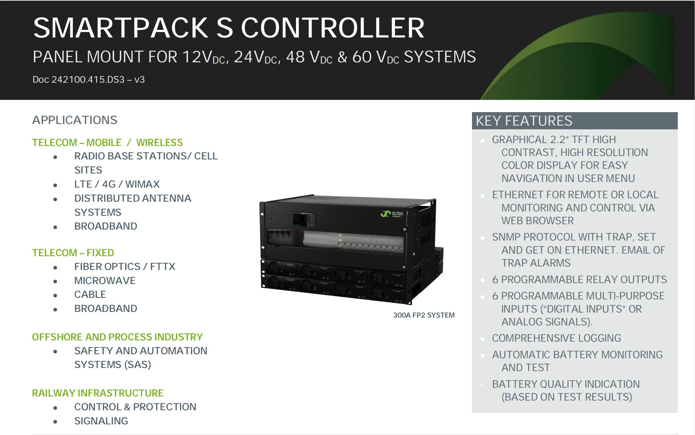 Eltek Smartpack S Controller Panel Mount for 12V 24V 48V 60V DC Power Systems P/N 242100.415-boxintelecom