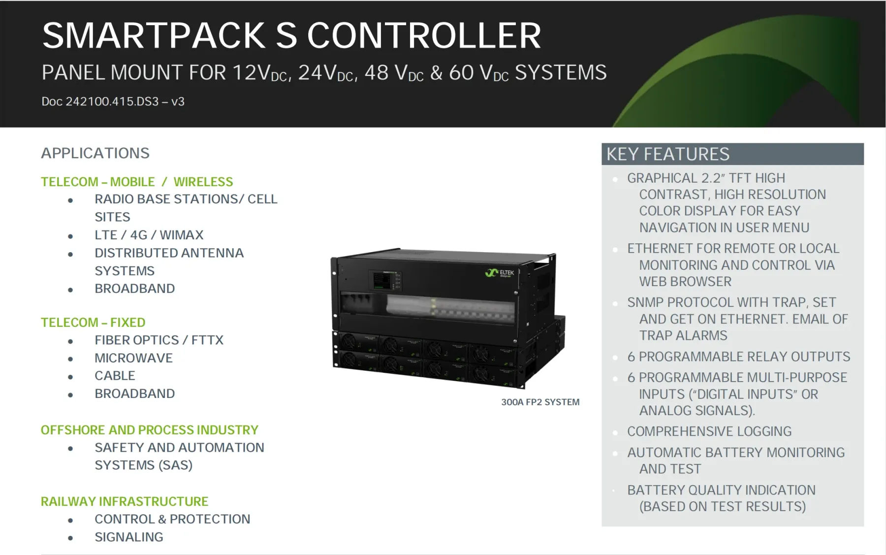 Eltek Smartpack S Controller Panel Mount for 12V 24V 48V 60V DC Power Systems P/N 242100.415-boxintelecom