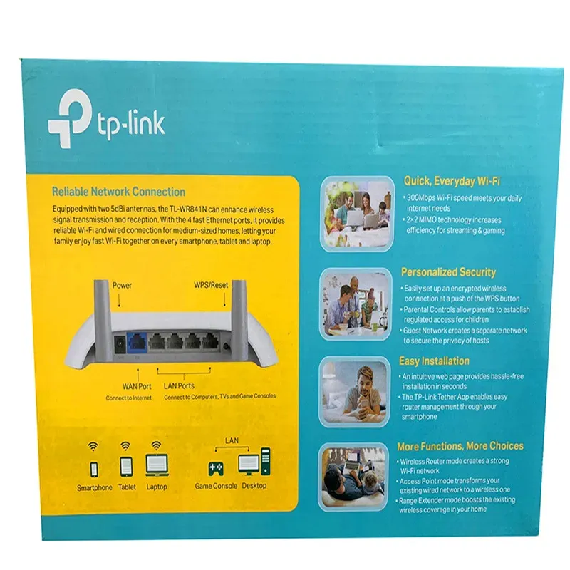 English Version TP-Link 300M Dual-Band Wireless Router with Ethernet Port Home WiFi Wall-Penetrating TL-WR841N-boxintelecom