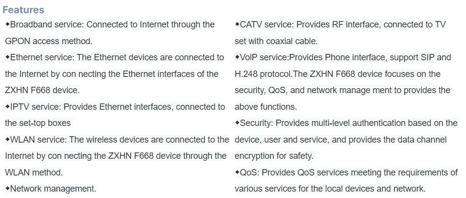 4GE+2POTS+USB+1RF+WIFI English Firmware GPON ONT ZXHN F668 Onu Catv
