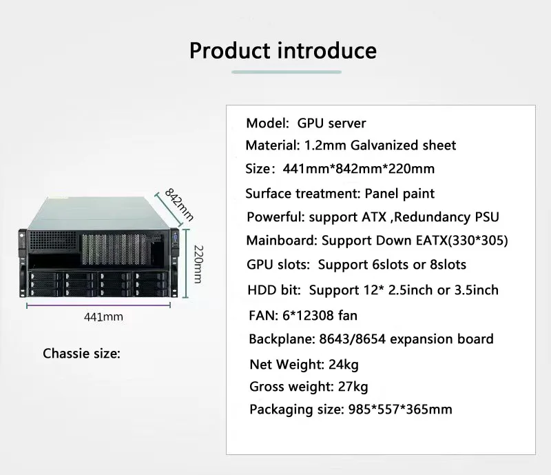 GPU 5U case rackmount 8 graphic 12*2.5inch or 3.5inch HDD ChatGPT AI Training Platform chassis Gpu server 0