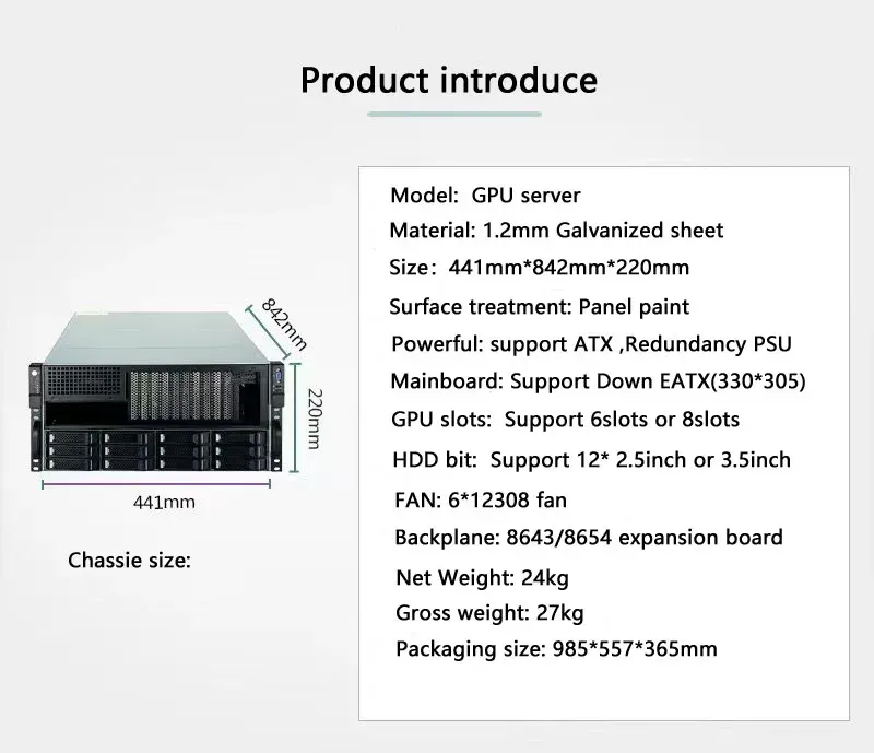 GPU 5U case Rackmount 8 Graphic 12*2.5inch or 3.5inch HDD ChatGPT AI Training Platform Chassis Gpu Server-boxintelecom
