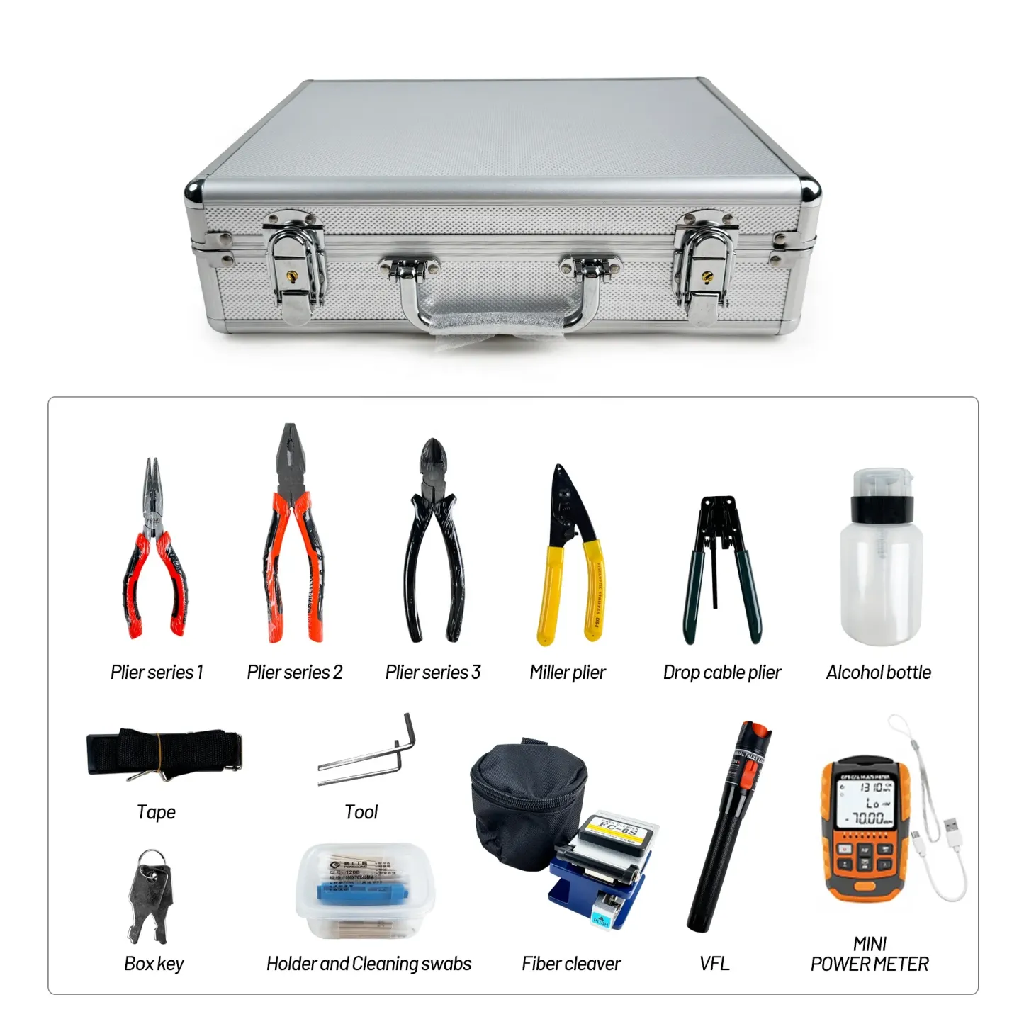 Tool Box 10KM VFL Fiber Cleaver Power Meter FTTH Cold Splicing Kit Bag Fiber Optic Tool Kit Optical Equipment-boxintelecom