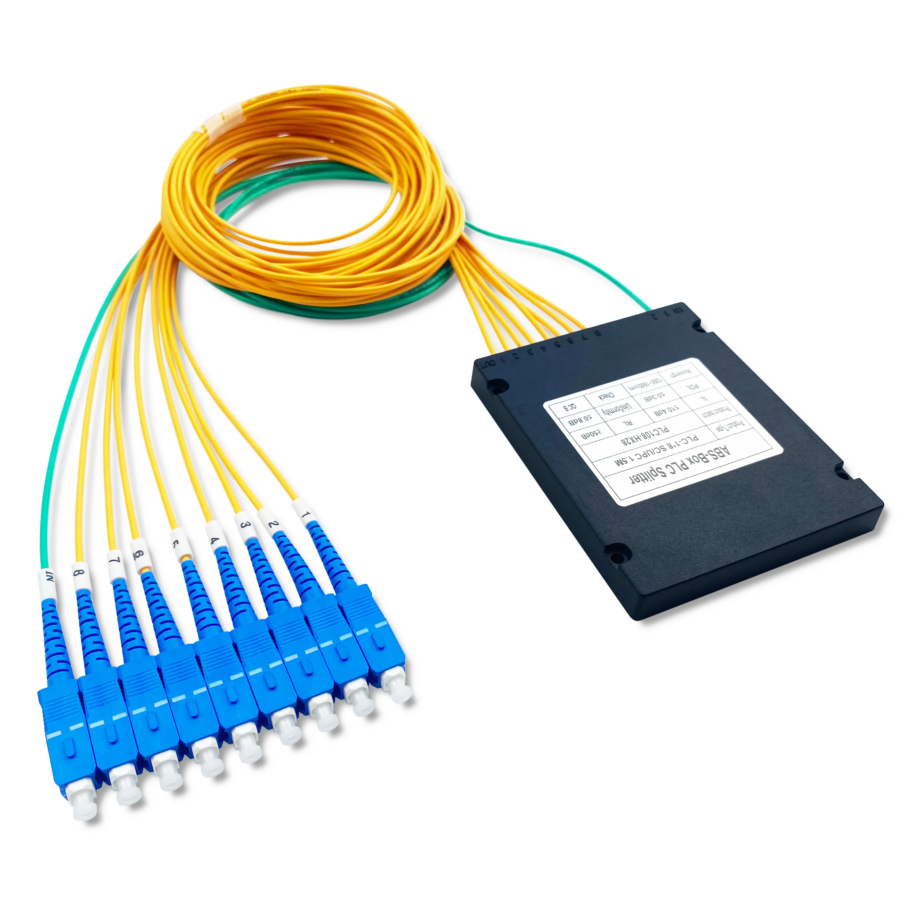 Hot Selling 1x2 1x4 1x8 1x16 1x32 1x64 Fiber Optic PLC Splitter with ABS Box SC FC APC UPC
