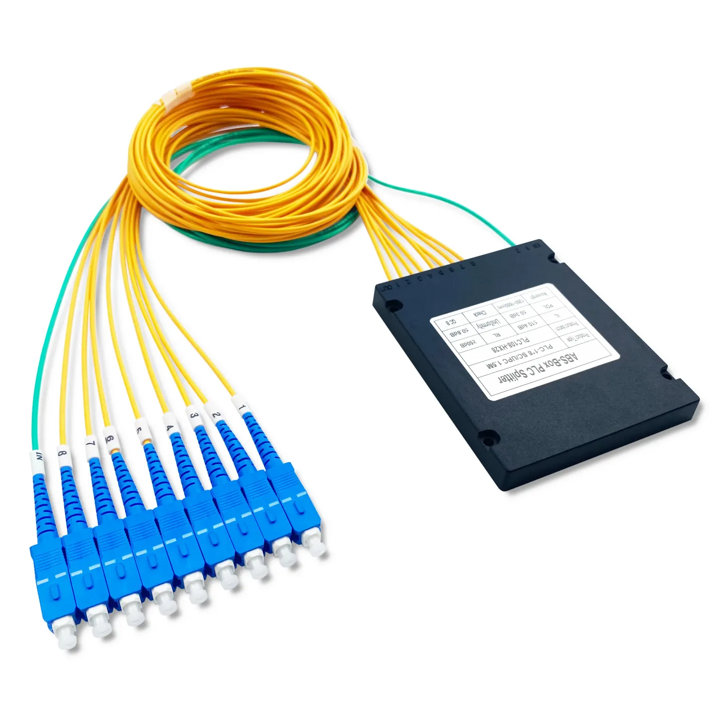 Hot Selling 1x2 1x4 1x8 1x16 1x32 1x64 Fiber Optic PLC Splitter with ABS Box SC FC APC UPC