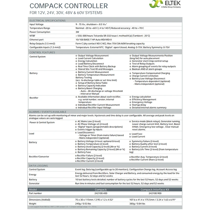 Eltek Compack Controller Monitoring and Control Unit Compack Interface Kit P/N 242100.400 242100.900-boxintelecom