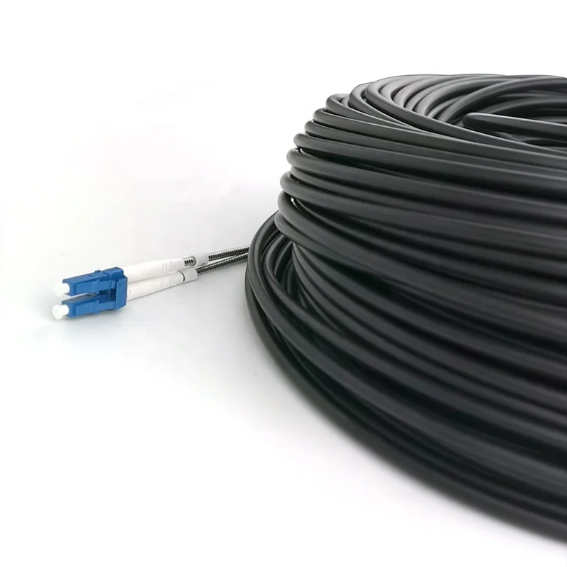 LSZH LSFH 4.8mm 9/125um Black Jacket Armed Outdoor Duplex SM Optical Fiber Cable with IP Fullax LC UPC Connector-boxintelecom