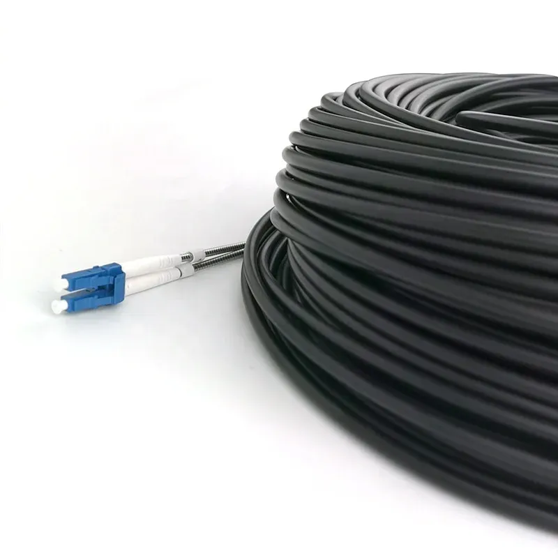 LSZH LSFH 4.8mm 9/125um Black Jacket Armed Outdoor Duplex SM Optical Fiber Cable with IP Fullax LC UPC Connector-boxintelecom