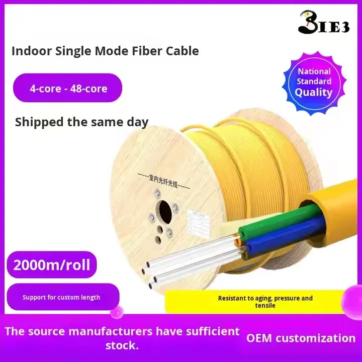 Single Mode 4 Core Indoor Fiber Optic Cable G657A2 Simplex Tight Buffer Cable for Communic