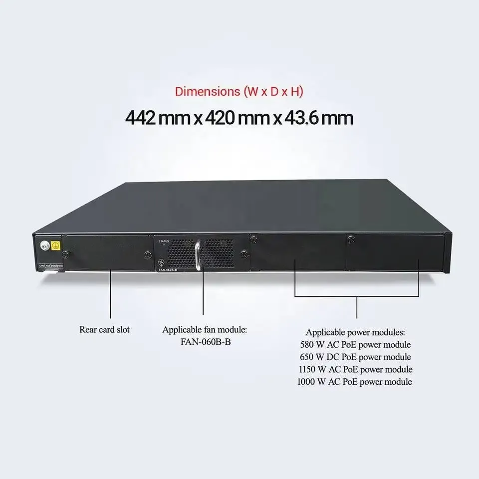 S6720-52X-PWH-SI 98010743 48*PoE++ 100M/1000M/2.5GE/5GE/10GE BASE-T ports, 4*10GE SFP+ por